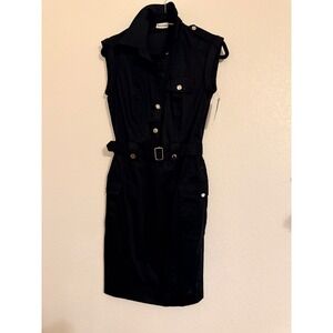 Marvin Richards Black Utility Shirt Dress Sleeveless Belted Cargo Size 4